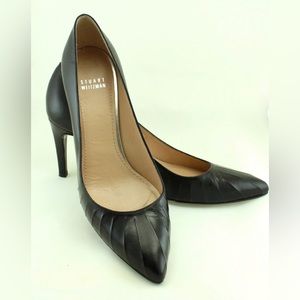 90s STUART WEITZMAN Black Leather Pump Heels; Made in Spain Size 9